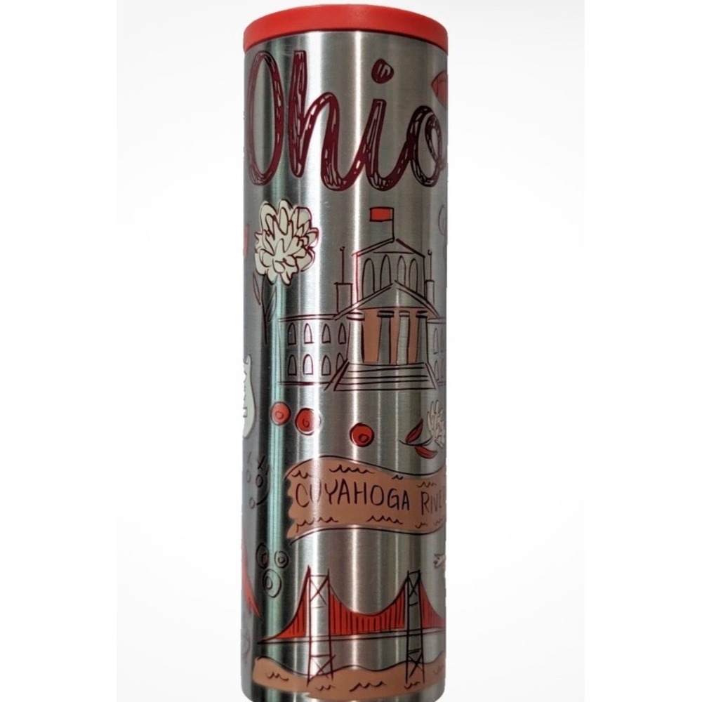Starbucks Been There Series Ohio Tumbler 16oz Silver Red Excellent Mug